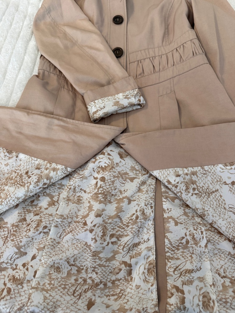 Guess Women's Beige Trench Coat with Removable Hood - Picture 9 of 13